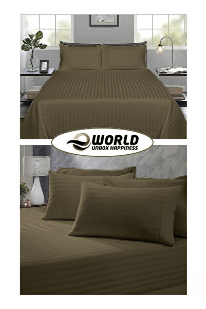 e world unbox happiness 3 Piece Olive Green Striped Bed Sheet Set – Flat Sheet & 2 Pillowcases