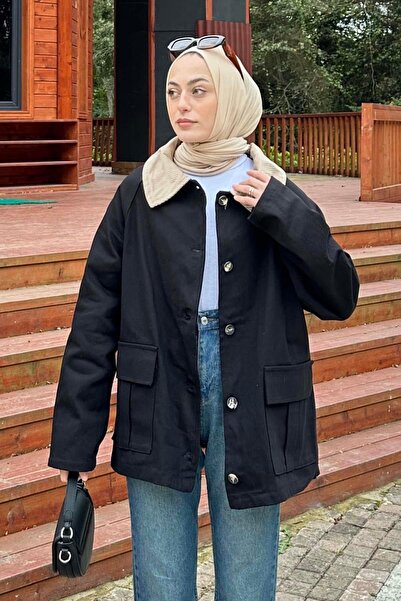 lamelif Collar Detailed Buttoned Gabardine Jacket Black