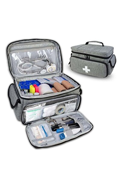 Generic Portable First Aid Medical Supplies Bag with Mini Pouch (Grey)