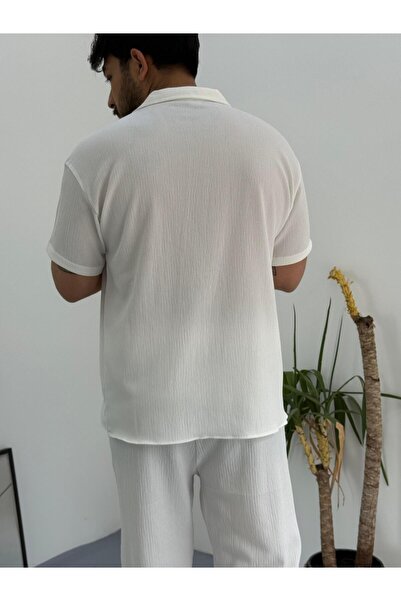 Baycombine35 Short Sleeve Buttoned Wrinkled Fabric Shirt