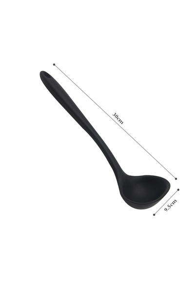 ZUZU MADE Büyük Boy Yanmaz Yapışmaz Çizmez Silikon Kepçe Siyah Renk 30 cm