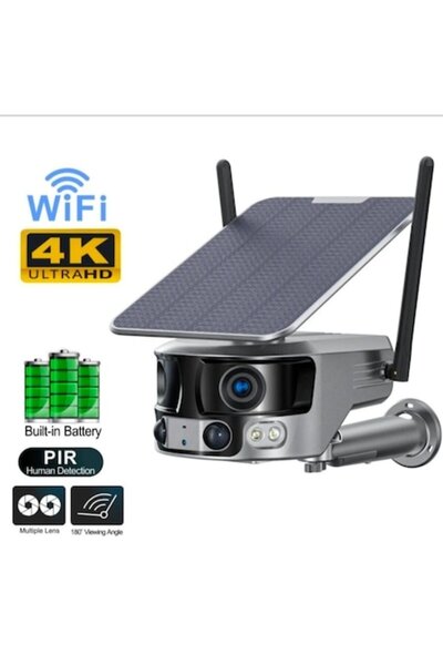 AURALIV 4K Solar WiFi Surveillance Camera with 180° Dual Lens, IP66 Waterproof, Night Vision