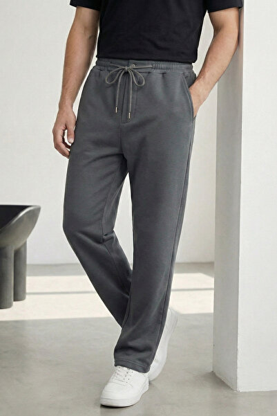 TheSeason Anthracite Three Thread Sh Fleece-Lined Comfortable Cut Men's Trousers with Fleece Inside and Elastic Waist