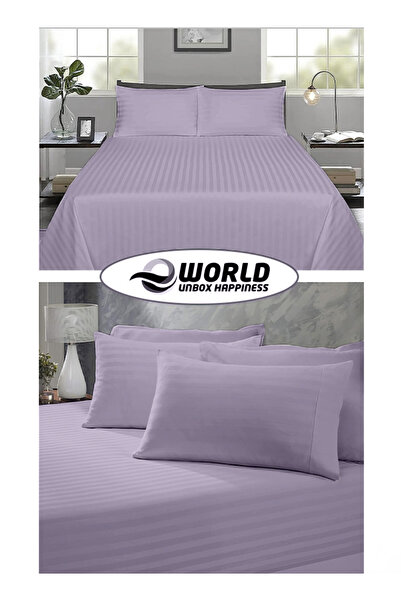 e world unbox happiness 3 Piece Lilac Striped Fitted Bed Sheet Set – Fitted Sheet & 2 Pillowcases