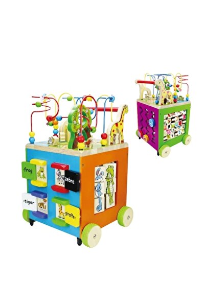 AURALIV Premergător și Cub Educativ Montessori 6 în 1 AURALIV, cu roti din lemn cauciucate, pentru 1+ ani