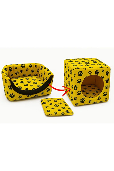 CKV CENTER SARI RENK 3 Fonksiyonlu Kedi & Köpek Yatağı 40x40x40CM