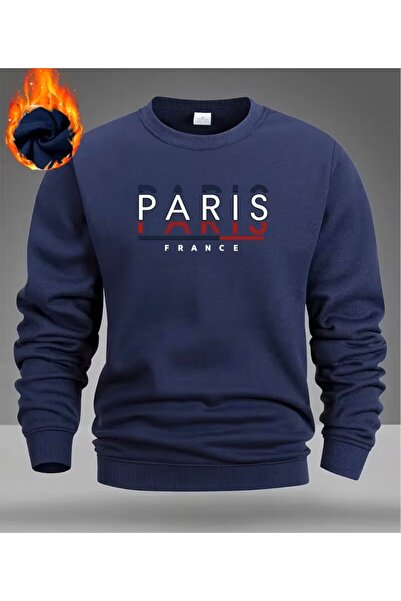 MODA TRENDGREY>Erkek paris baskılı bisiklet yka sweathişirt