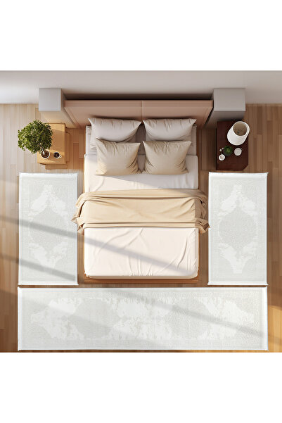 Qadifa Home Yüksek Kalite Yatak Odası Halısı 3'lü Set, Kolay Temizlenir, 2 Ad...