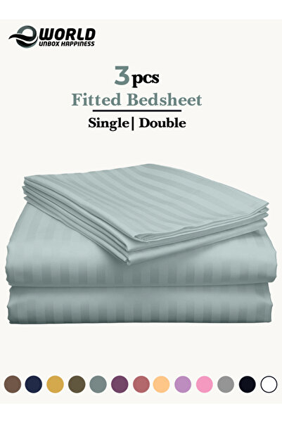 e world unbox happiness 3 Piece Pastel Green Striped Fitted Bed Sheet Set – Fitted Sheet & 2 Pillowcases