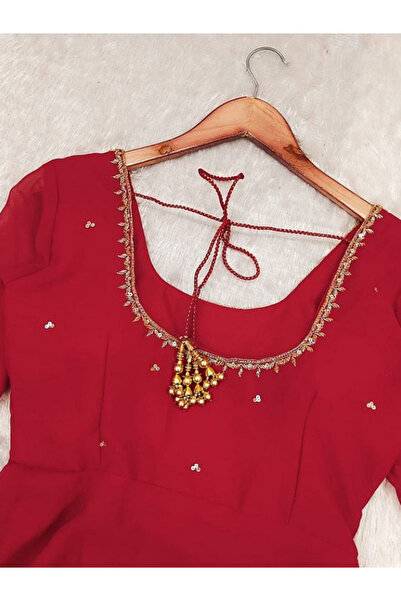 MYSMAR Red Georgette Top Pent & Dupatta - HRT1971 | Red