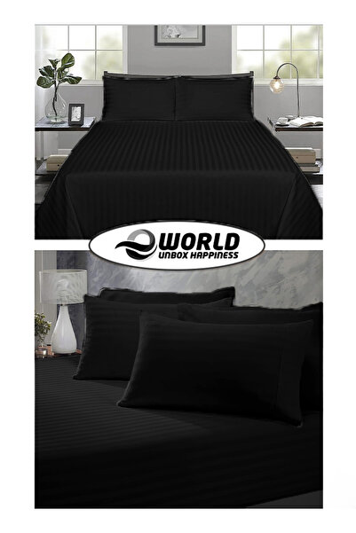 e world unbox happiness 3 Piece Black Striped Fitted Bed Sheet Set – Fitted Sheet & 2 Pillowcases