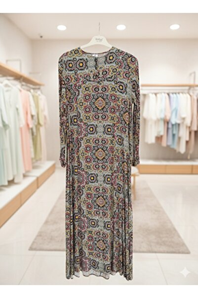 fariza tekstil Φόρεμα χιτζάμπ από βισκόζη με φαρδιά γραμμή και σχέδιο ρόμπας