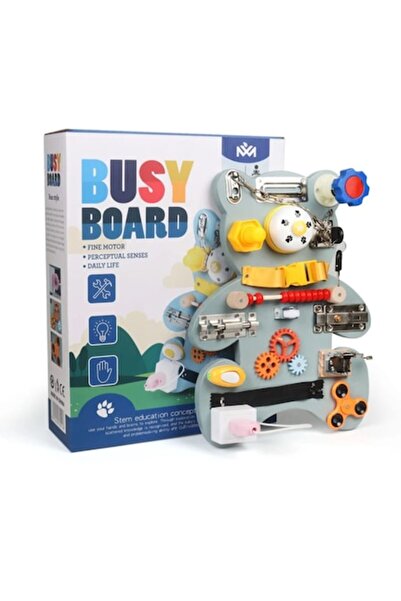 AURALIV ® Montessori Sensory Board Bear-Shaped – Wooden Busy Board with Locks, Gears, Keys and Sou