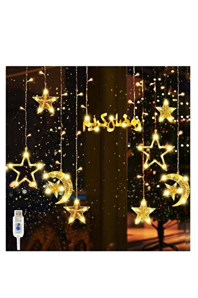 Generic LED Ramadan Light Up Curtain - Crescent and Star Design with "Ramadan Kareem" Message (USB) - Luxury Ramadan Home Decor