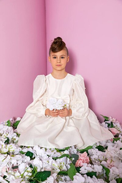 Miss Lorin Kids Pearl Sleeve Satin Children's Dress