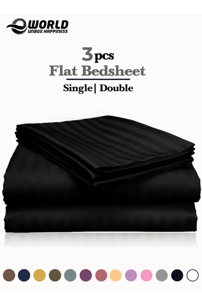 e world unbox happiness 3 Piece Black Striped Bed Sheet Set – Flat Sheet & 2 Pillowcases