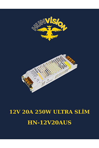 GenelTedarik HUNVİSİON 12V 20A 250W ULTRA SLİM METAL TRAFO ADAPTÖR