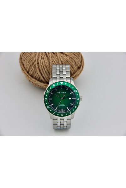 TOMRIS All Top Quality Steel,Waterproof,Silver Band,Unisex,Green Dial Wristwatch