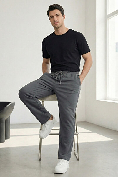 TheSeason Anthracite Three Thread Sh Fleece-Lined Comfortable Cut Men's Trousers with Fleece Inside and Elastic Waist