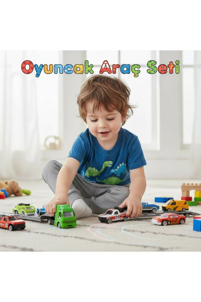 craftivio 10 Parça Metal Oyuncak Araba Seti ve Taşıyıcı Tır - 1:64 Ölçek Dayanıklı Yarış ve Kurtarma Araçları