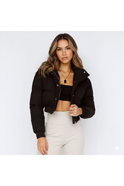 OEM Cropped Quilted Winter Puffer Jacket – Stand-Up Collar and Hidden Zipper