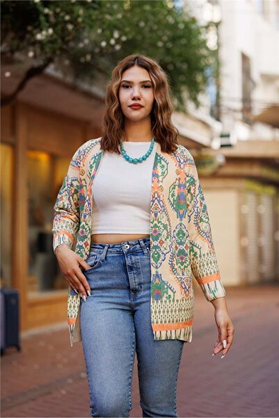 Miss Boheme Yellow Color Rug Patterned Cardigan