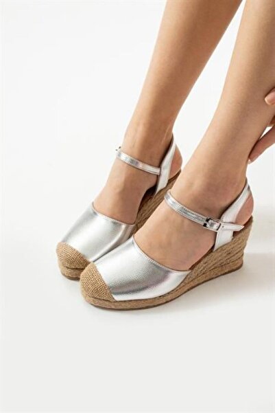 dabab shoes Lunessa Silver Buckle Straw Detailed Wedge Heeled Sandals Shoes