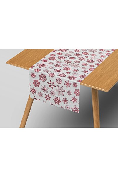 Salestore.ro Elegant table runner 180x40cm, waterproof cotton, 3D Snowflakes print, Stain and dirt resistance