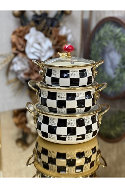 city gold Paçi Güveç Seti Damalı 16-18-20 Cm