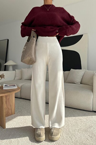 BELLA VESTA ATİELER Limited Edition Cream Color Premium Yarn Knitwear Knit Pants
