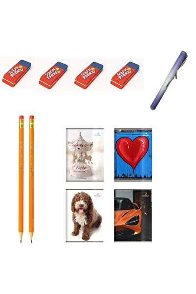 OEM School Set: 4 A4 Notebooks (2 Romanian, 2 Math) + Erasable Pen, Pencils and Eraser