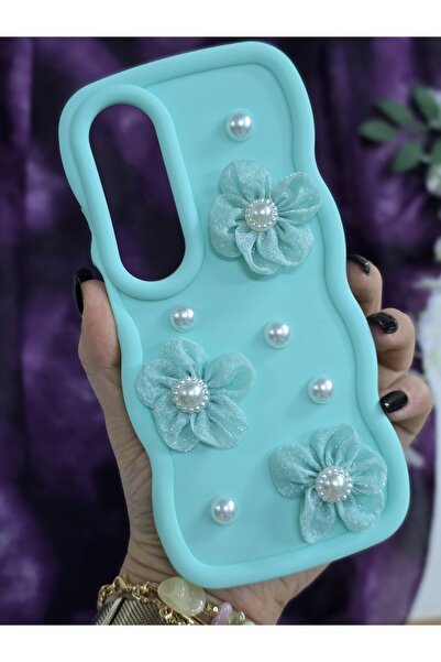 Magic Ring OPPO A60 Uyumlu Su Yeşili İnci & Tül Çiçekli Şık Telefon Kılıfı