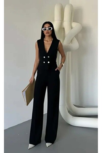 Milamia Women's Belted Button Detailed Fabric Jumpsuit