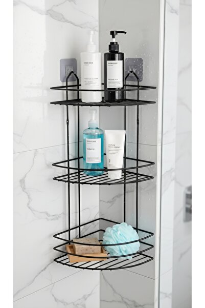 NOYALES HOME Ömür Boyu Paslanmaz Üç Katlı Siyah Tel Banyo Köşe Rafı Şampuanlı...