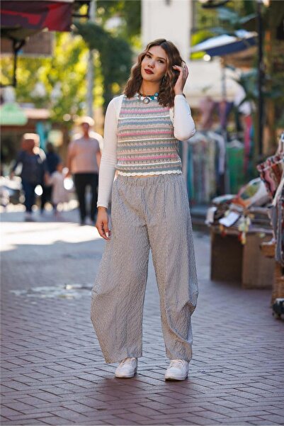 Miss Boheme White Color Rainbow Patterned Sweater