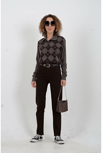 Zelish My Sister Παντελόνι τζιν με κομμένο πόδι σε καφέ χρώμα