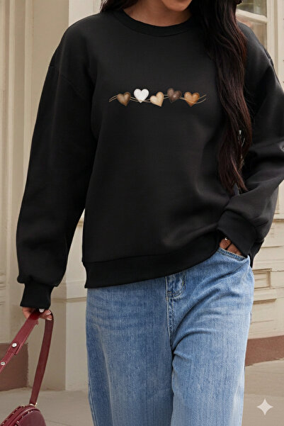 one button Hanorac unisex cu imprimeu inimă pe piept, cu gât rotund, 100% bumbac