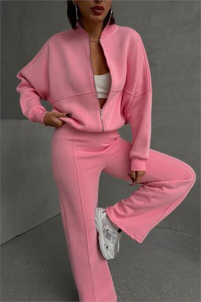 Neşeli Butik Women's Raced Three-Thread Tracksuit Set Gts018 - Pink