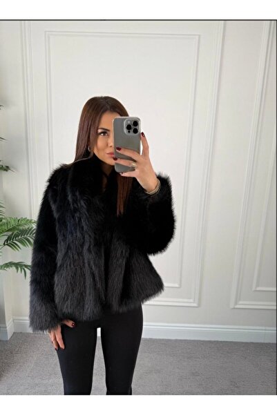 TİLLE Women's Zr Model Lined Shawl Collar Premium Faux Fur Coat