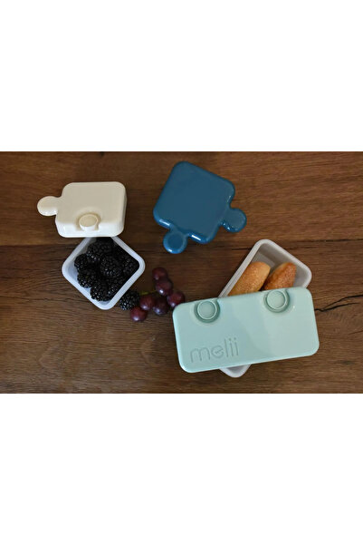 Melii Luxe Puzzle Bento Box, Dark Blue Ivory Mint