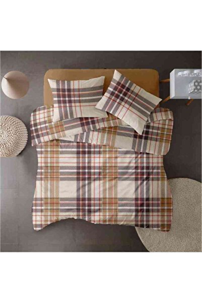 Dormisete DHome Renforce Plaid Brown Bedding Set (220x230 sheet, 180x210 duvet cover, 2×50x70 pillowcases)