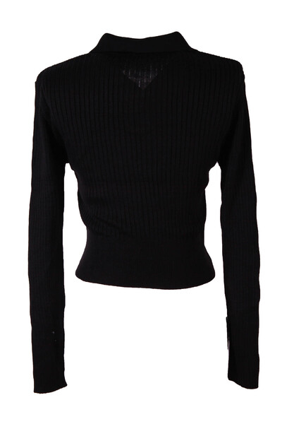 trender Polo Neck Crop Black Women's Sweater Ysn01