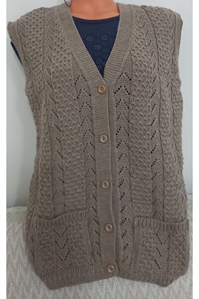 Anne Er Clothing Winter Knitwear Vest Buttoned Double Pocket Beige (Size M-L-Xl Compatible)