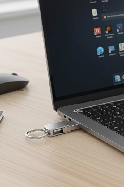 SEDEF SİLVER ذاكرة فلاش USB بسعة 32 جيجابايت من نوع Type-C مع حلقة مفاتيح مزدوجة الإدخال متوافقة مع الهاتف