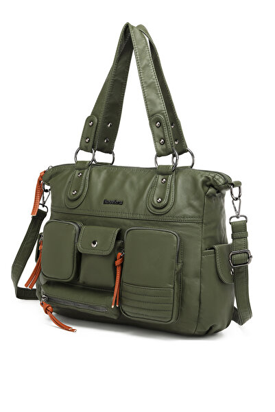 Hüvendo Multi-Pocket Casual Large Size Shopper Design Adjustable Strap Women's Shoulder Bag Dark Green