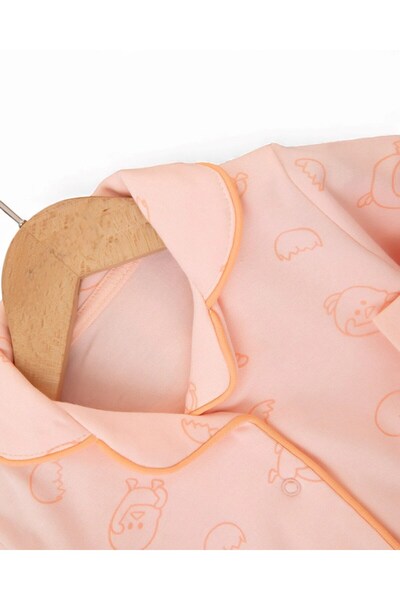 Egelite Baby Girl Bird Printed Double-Breasted Collared 100% Cotton Luxury Nightgown Top and Bottom 2-Piece Set