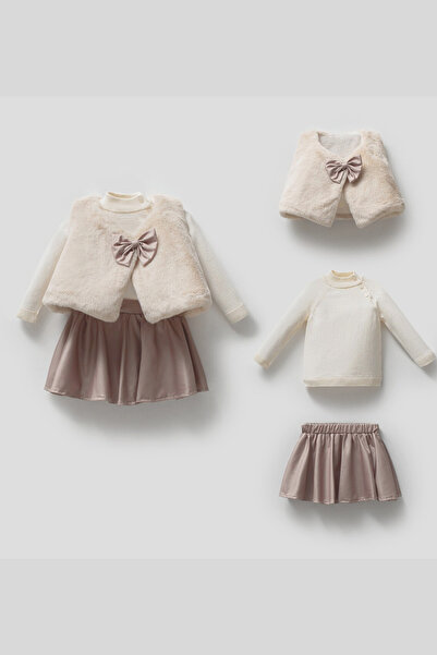 Nipperland Plush Vest Set Bow Skirt Set