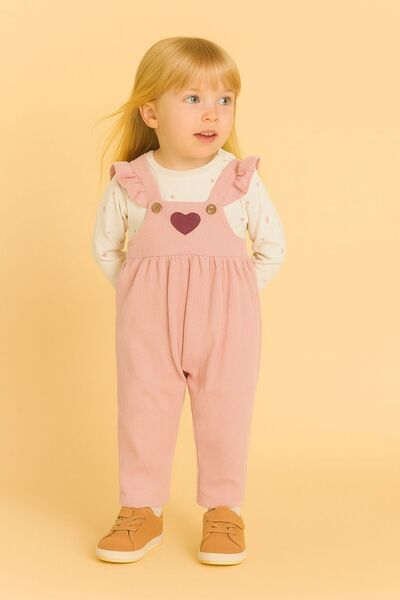 BUUFUU طقم ملابس للفتيات الرضع من قماش الوافل، طقم رومبير للأطفال مع حمالات م...