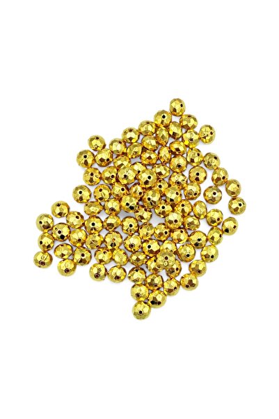 yiğit aksesuar 50 Adet 8 mm Kristal Kesim Gold Yuvarlak Boncuk
