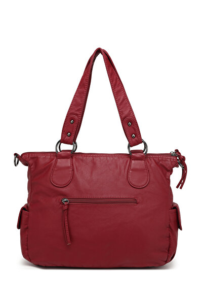 Hüvendo Multi-Pocket Daily Large Size Shopper Design Adjustable Strap Women's Shoulder Bag Burgundy